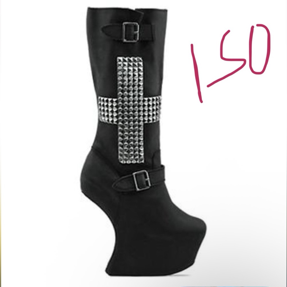 Jeffrey Campbell Black Studded Heeled Boots